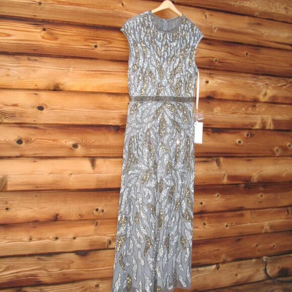 Mac Duggal 5532 Womens Platinum Embellished Illusion Cap Sleeve Column Gown - Picture 6 of 13